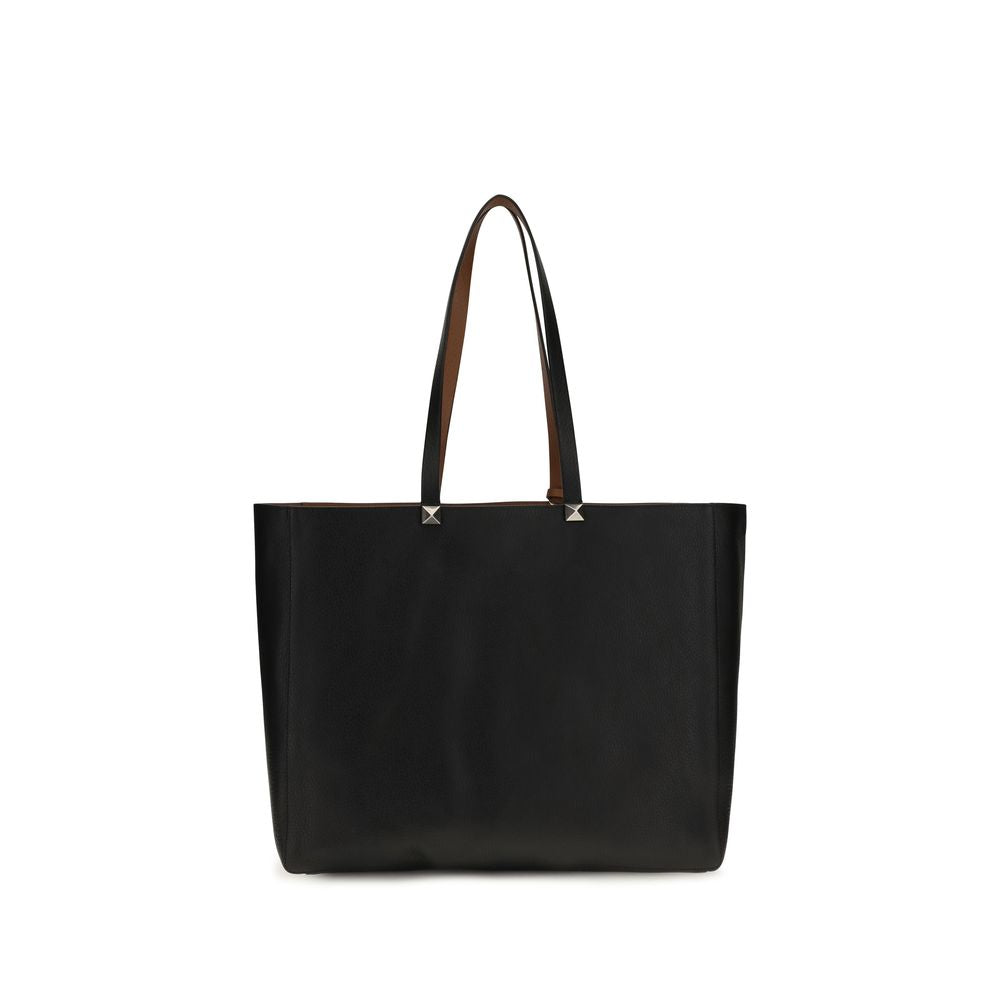 Valentino Garavani Black Calf Leather Rockstud Tote Bag