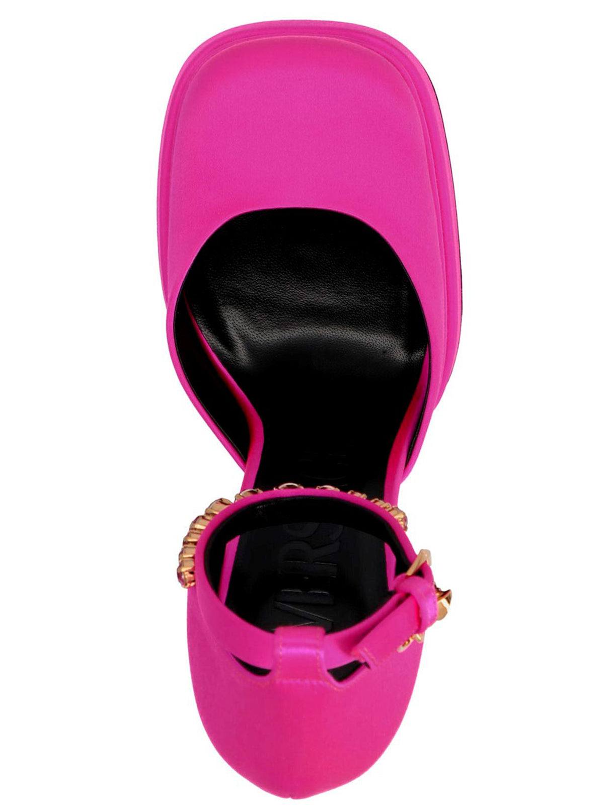 Step into a world of opulence with Versace's Fuchsia Viscose Platform Pumps, where exquisite craftsmanship meets bold elegance, perfect for the discerning fashion connoisseur.