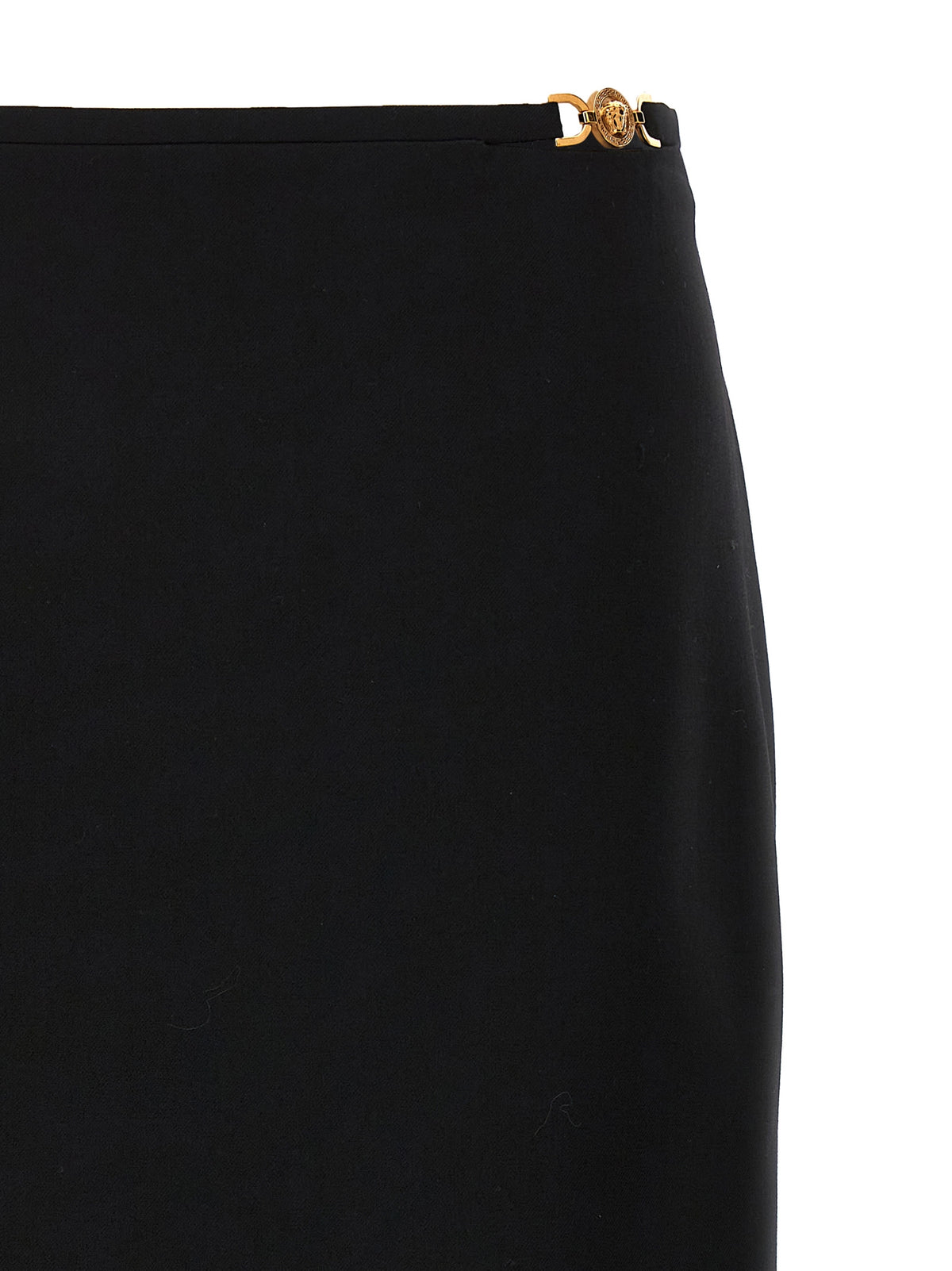 Indulge in the timeless elegance of the Versace Black Virgin Wool Midi Skirt, a luxurious blend of comfort and sophistication that elevates any wardrobe.