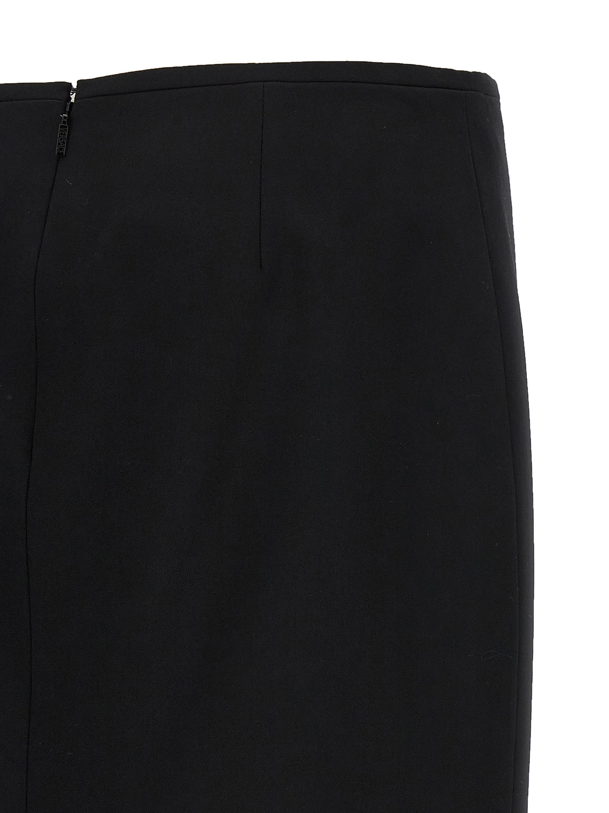Indulge in the allure of the Versace Black Virgin Wool Midi Skirt, a timeless piece crafted from luxurious virgin wool, embodying elegance and sophistication for the discerning wardrobe.