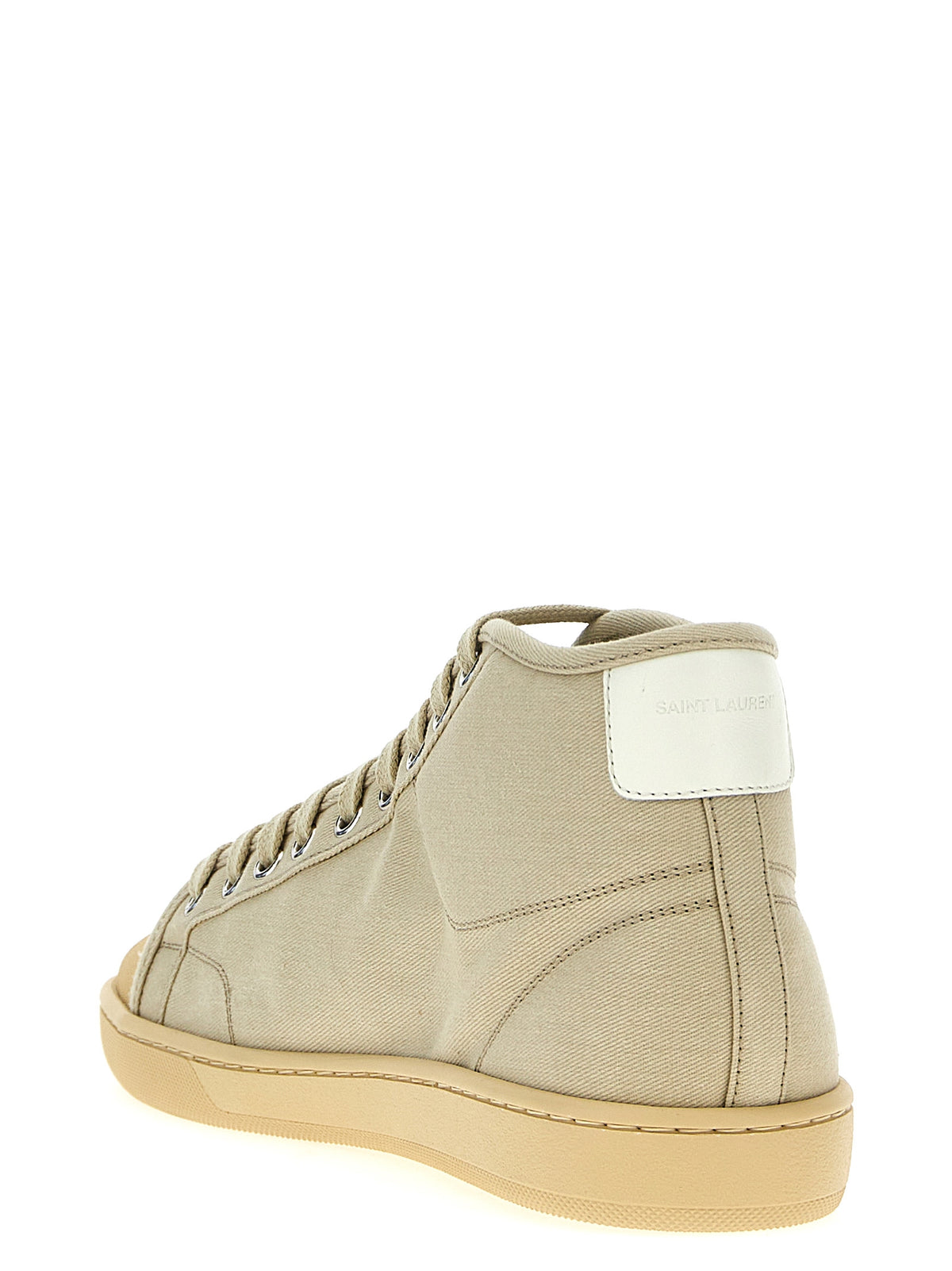 Experience the bold luxury of Saint Laurent's Court Classic Beige High Top Sneakers, where contemporary style meets exquisite craftsmanship, elevating your every step.