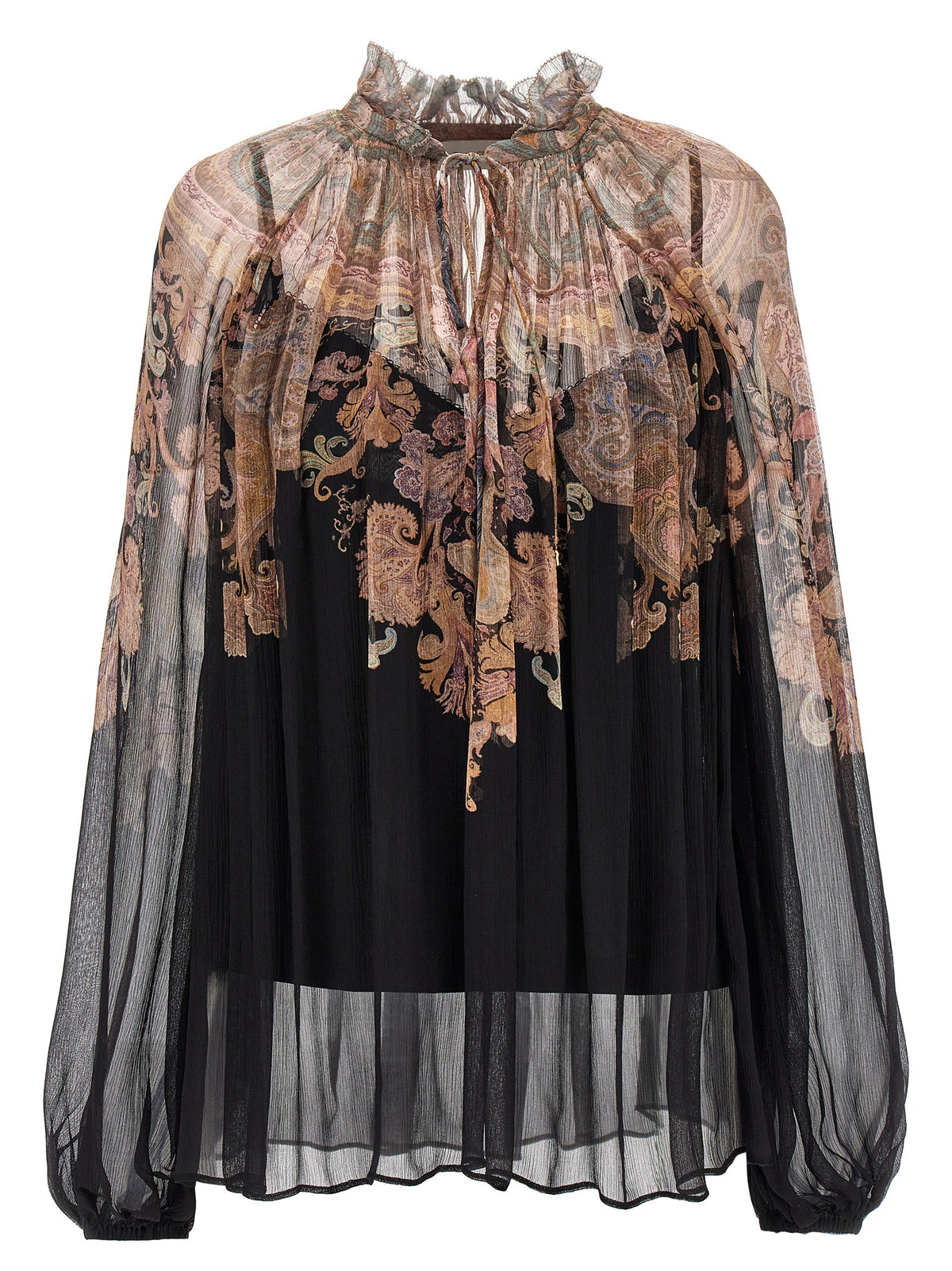 Discover the ZIMMERMANN Illustration Billow blouse, a masterpiece of delicate viscose adorned with a captivating floral print, embodying timeless elegance and sophistication.