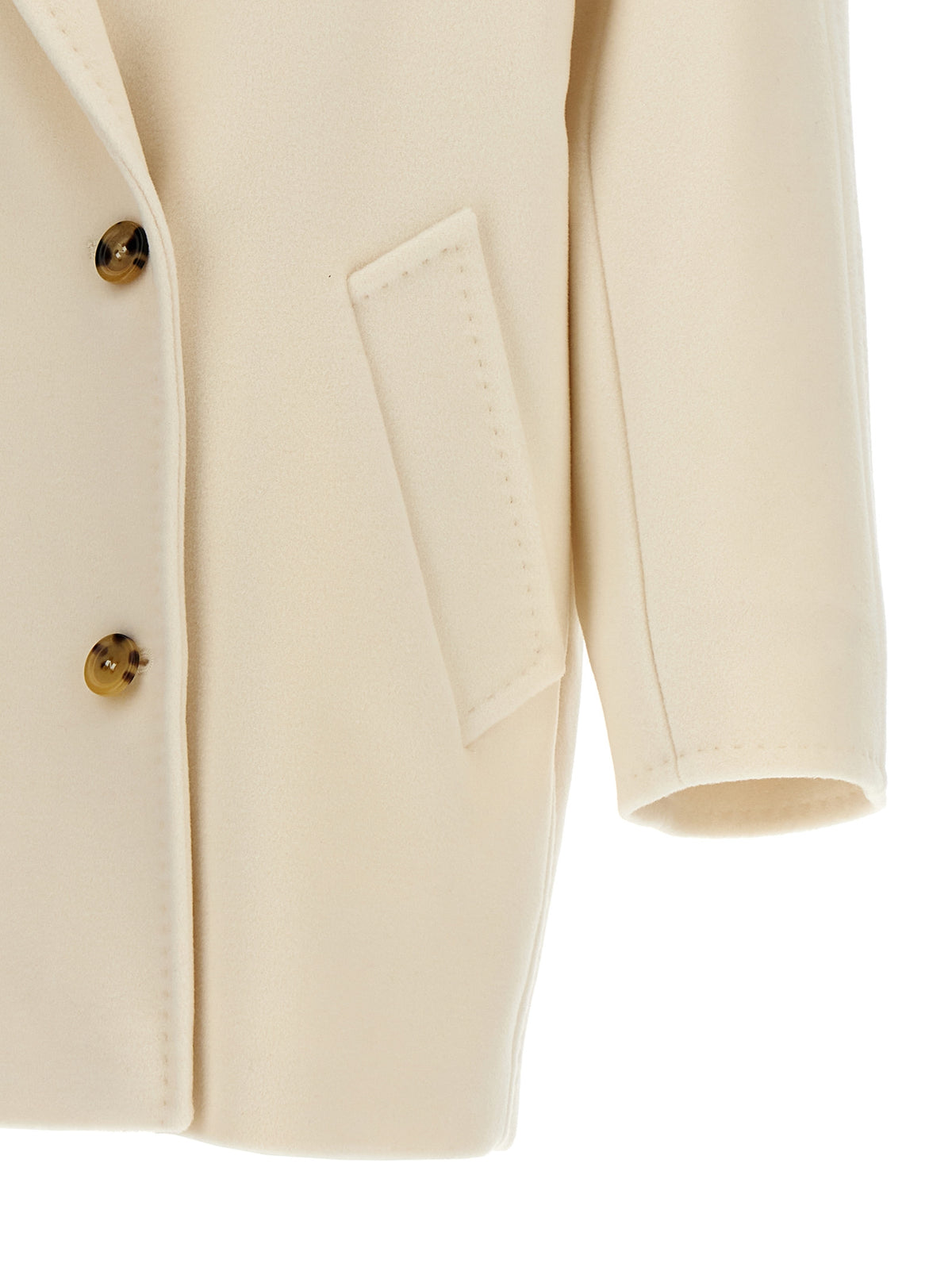 Indulge in the luxurious Max Mara White Virgin Wool Coat, a timeless piece crafted from exquisite virgin wool and cashmere, embodying sophistication and elegance for the discerning individual.