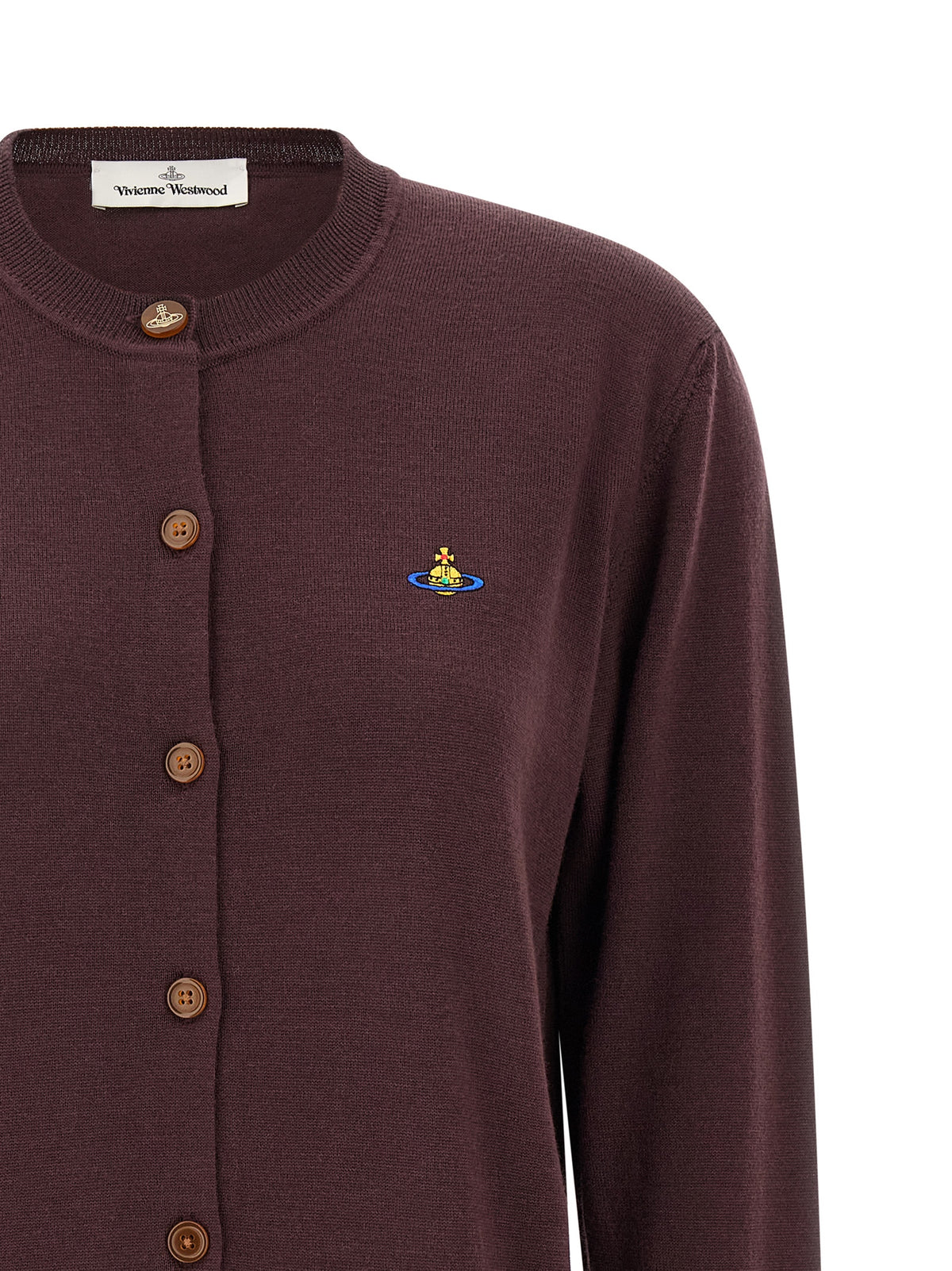 Indulge in the Vivienne Westwood Bordeaux Wool Cardigan, a masterpiece of Italian craftsmanship that embodies timeless elegance and luxurious warmth for the discerning wardrobe.