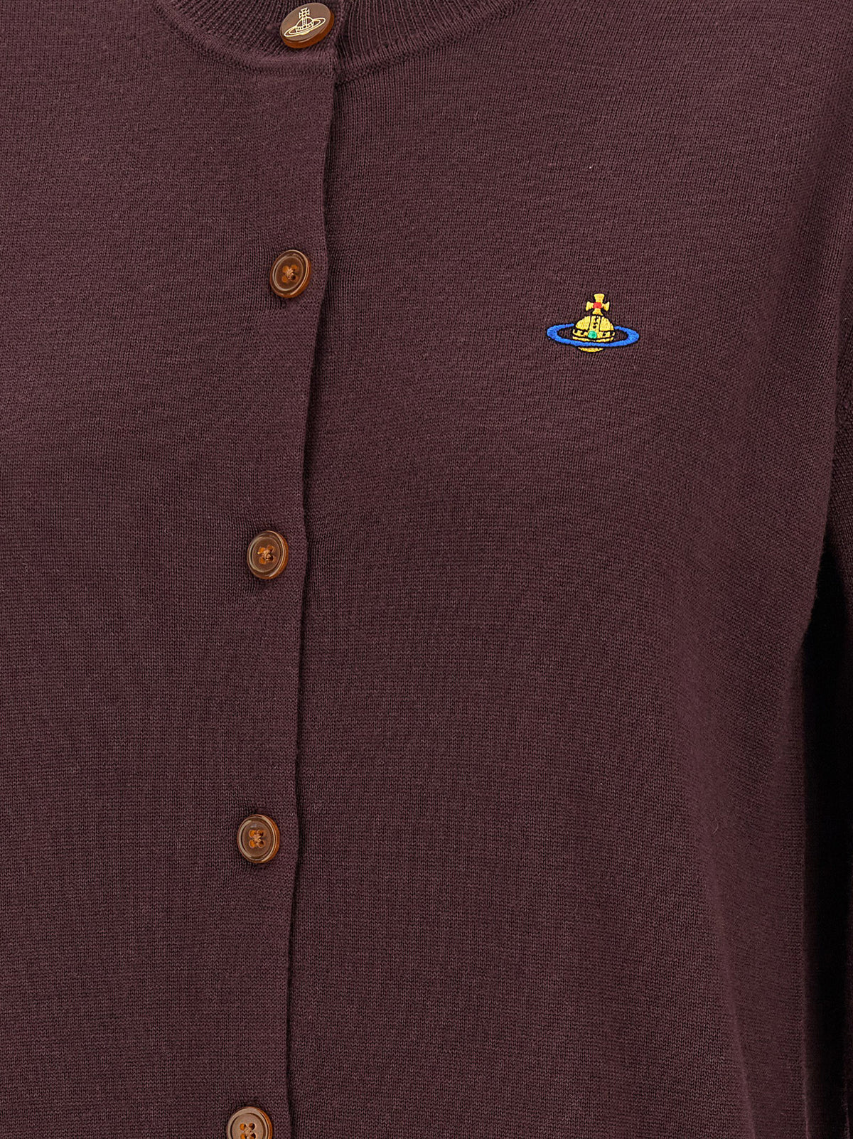 Indulge in the Vivienne Westwood Bordeaux Wool Cardigan, a masterpiece of Italian craftsmanship, blending luxurious warmth with timeless elegance for the discerning wardrobe.