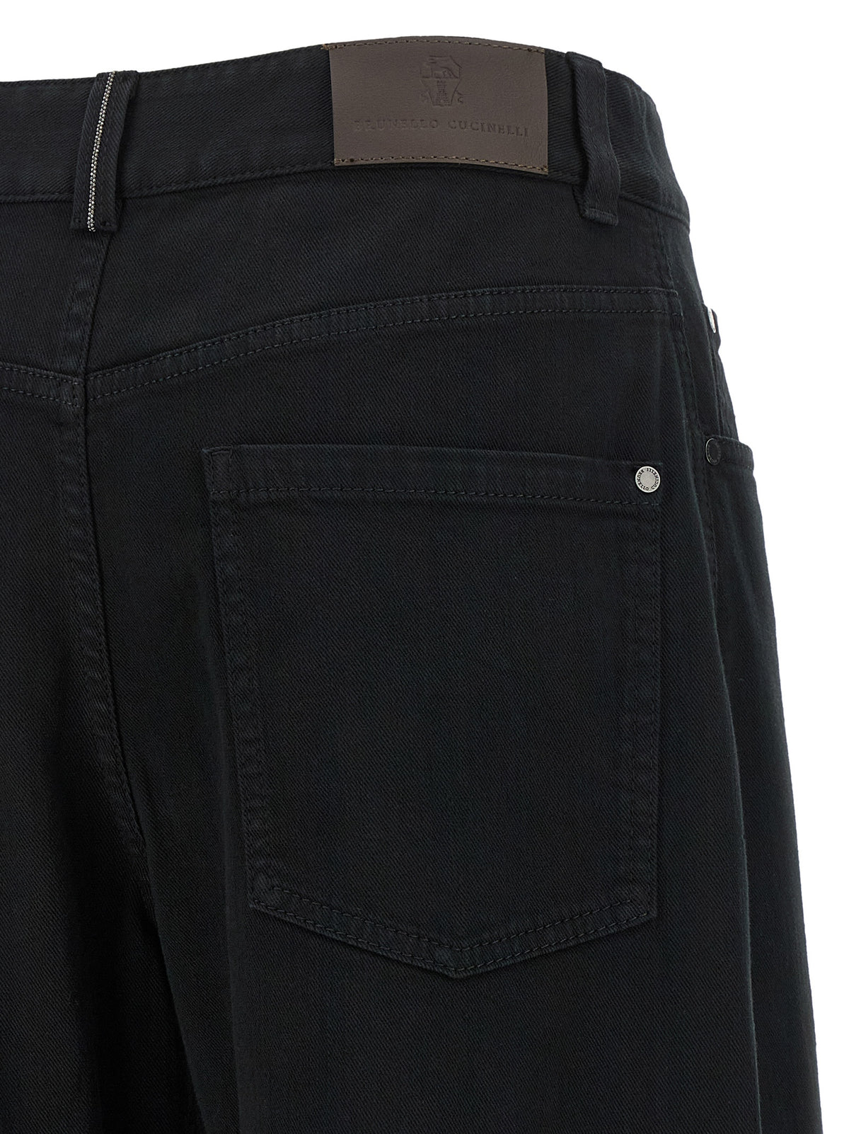 Indulge in the elegance of Brunello Cucinelli's Black Cotton High-Waisted Jeans, crafted from luxurious garment-dyed cotton for a refined silhouette that transcends trends.