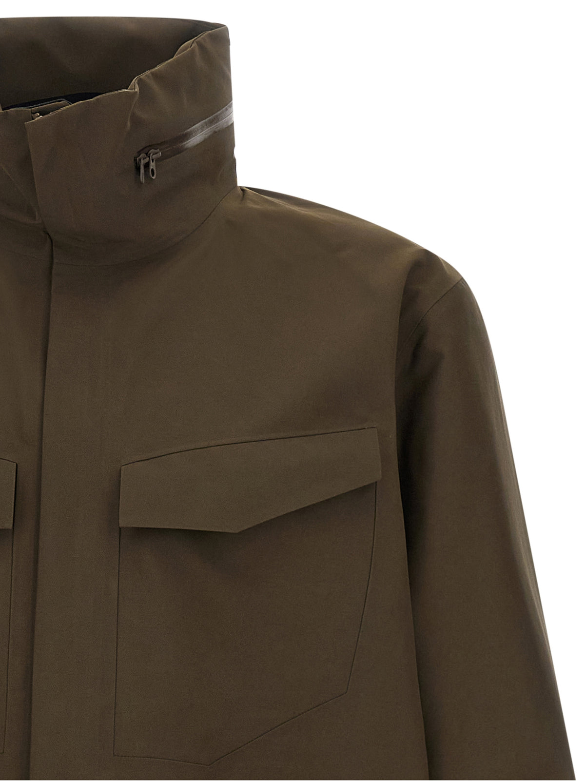Discover the Arc'teryx Veilance Brown Nylon Shell Jacket, where innovative GORE-TEX PRO fabric meets timeless elegance, perfect for the discerning individual seeking luxury and functionality.
