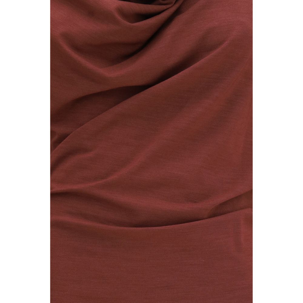 Experience the allure of Brunello Cucinelli's Bordeaux Wool Oves Aries Casual Dress, a masterpiece of draped elegance crafted from a luxurious wool blend, perfect for the discerning individual.