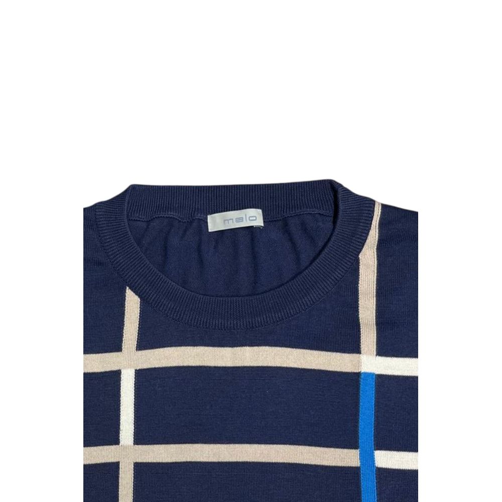 Elevate your wardrobe with the Malo Blue Cotton Men Sweater, a luxurious knitted vest showcasing exquisite craftsmanship and a captivating geometric check pattern.