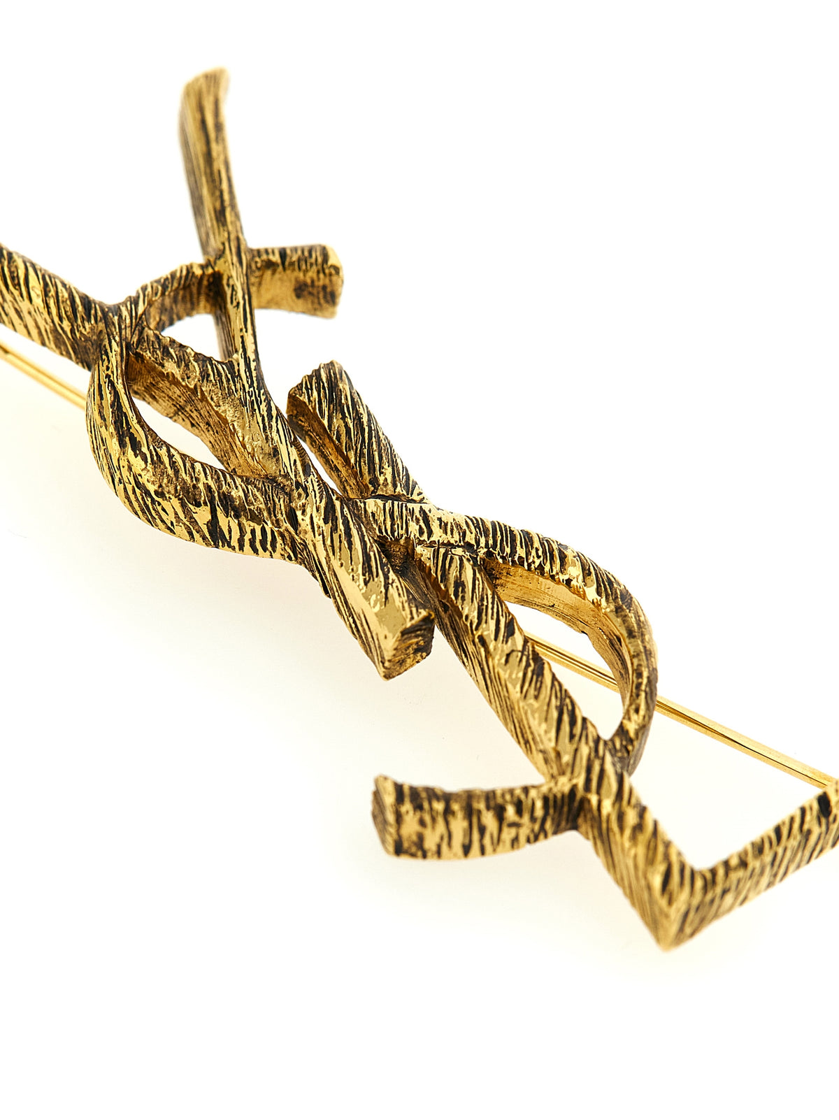 Discover the Saint Laurent Gold Brass Brooch, a masterpiece of Parisian elegance, expertly crafted to elevate your style with luxurious allure and timeless sophistication.