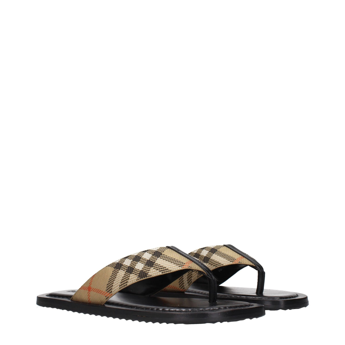 Indulge in the Burberry Beige Fabric Flip-Flop Sandals, where timeless elegance meets exquisite craftsmanship, elevating your summer style with luxurious sophistication.