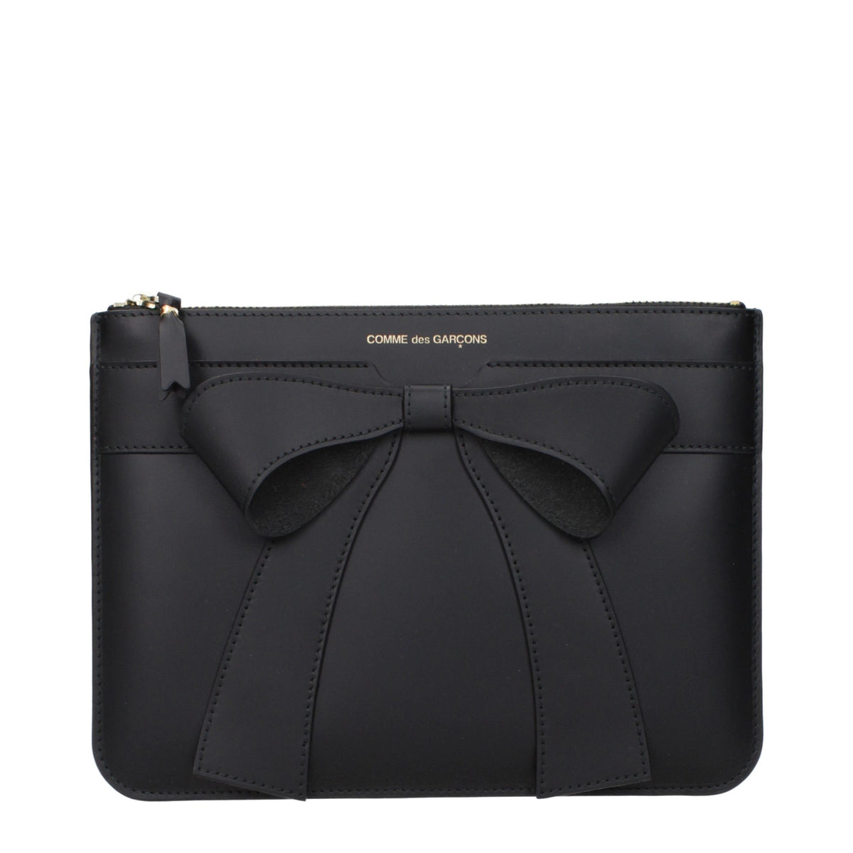 Elevate your style with the Comme Des Garçons Black Leather Clutch Bag, a masterpiece of craftsmanship that embodies timeless elegance and luxurious allure.