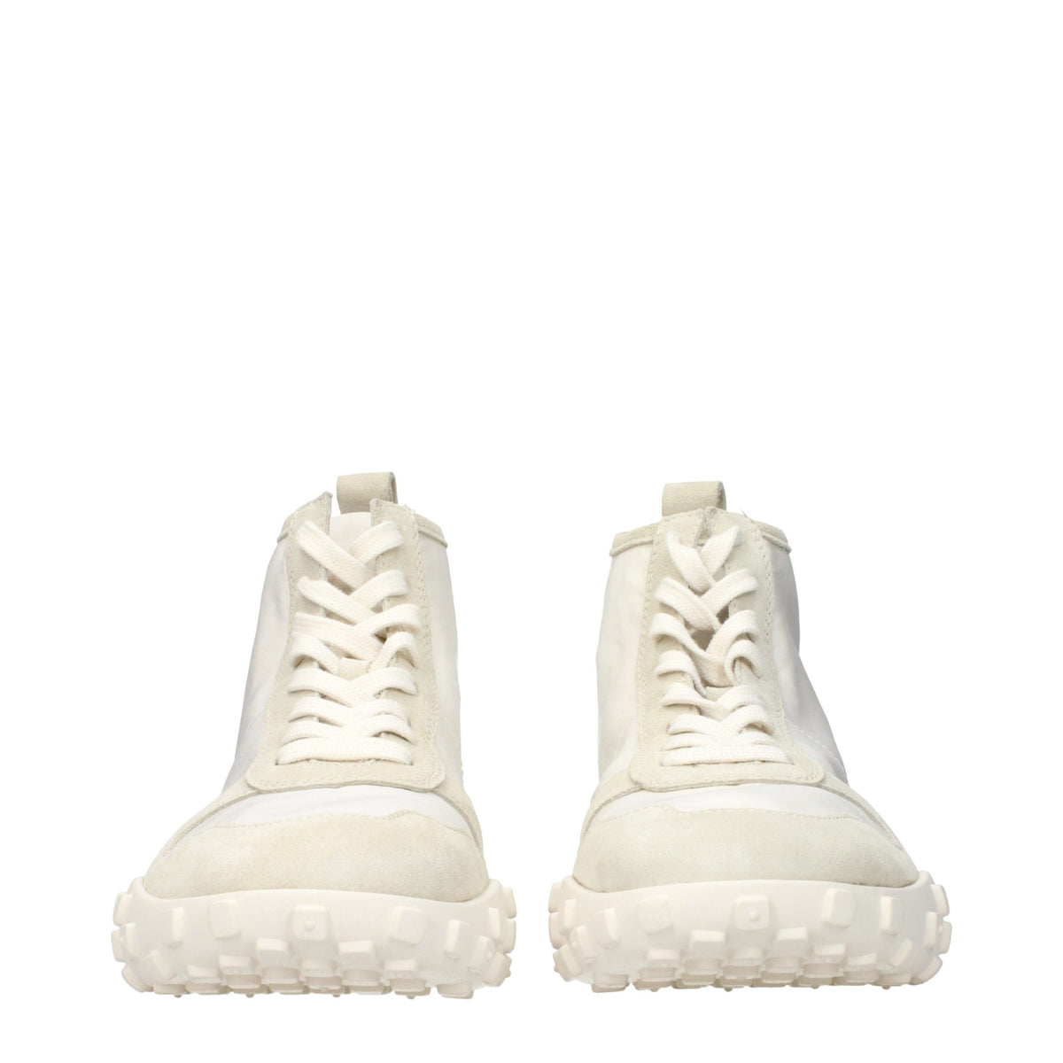 Experience the epitome of luxury with Jil Sander White Fabric High Top Sneakers, where exquisite craftsmanship meets modern elegance, perfect for the discerning individual.