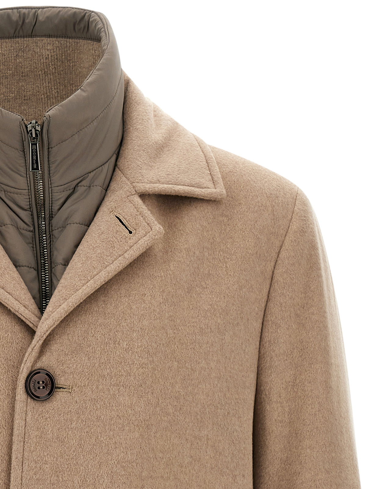 Indulge in the exquisite MooRER Beige Wool Coat, a masterful blend of wool and cashmere, embodying timeless elegance and Italian craftsmanship for the discerning individual.