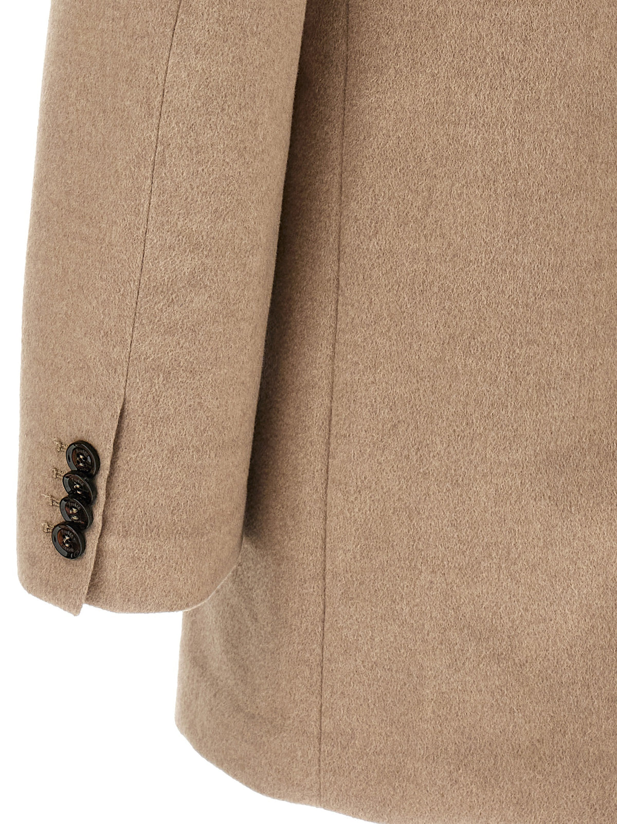 Indulge in the exquisite MooRER Beige Wool Coat, a masterpiece of Italian craftsmanship blending wool and cashmere for timeless elegance and warmth.