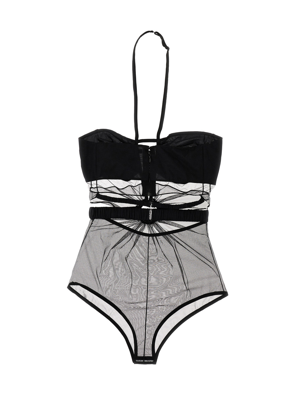 Discover the Nensi Dojaka Black Polyamide Bodysuit, a masterpiece of Italian craftsmanship featuring artful cut-outs and a seductive bare back, perfect for bold elegance.