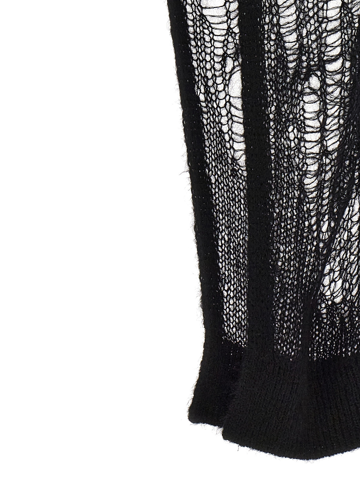 Elevate your style with the Rick Owens Black Nylon Mini Skirt, a daring blend of perforated mohair and nylon, embodying avant-garde elegance and luxurious comfort.