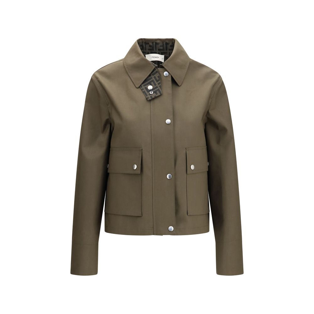 Elevate your style with the Fendi Bicolor Polyester Shell Jacket, a masterpiece of Italian craftsmanship featuring iconic design and luxurious utility for the discerning individual.