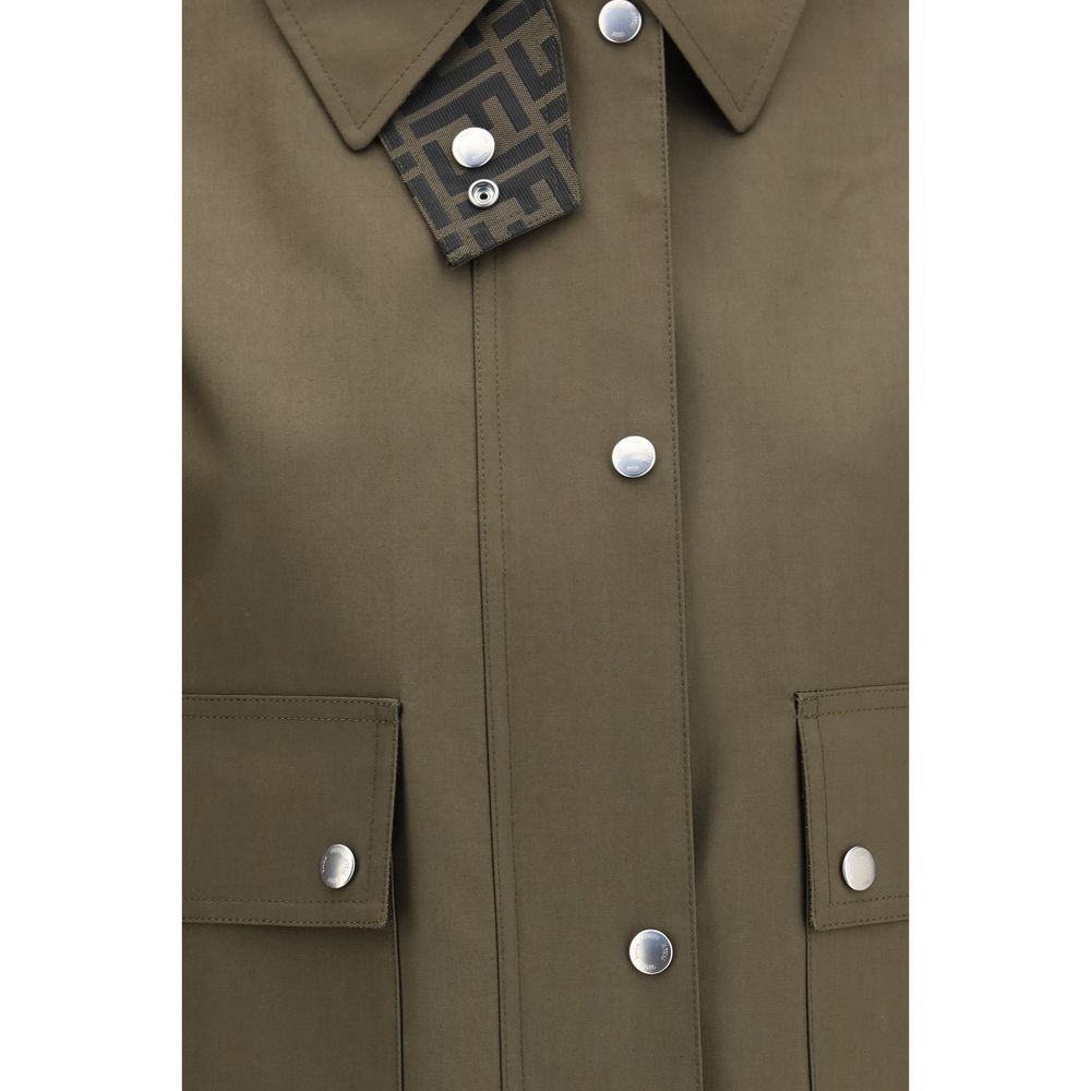 Elevate your style with the Fendi Bicolor Polyester Shell Jacket, a masterpiece of Italian craftsmanship featuring the iconic FF Zucca motif and functional elegance.