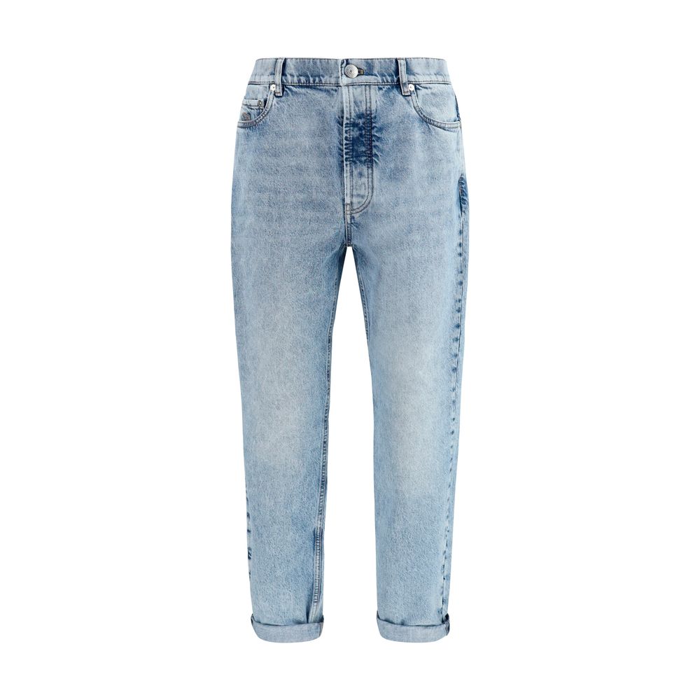 Indulge in the exquisite craftsmanship of Brunello Cucinelli's Blue Cotton Straight-Leg Jeans, where faded-effect denim meets a contemporary silhouette for timeless elegance.