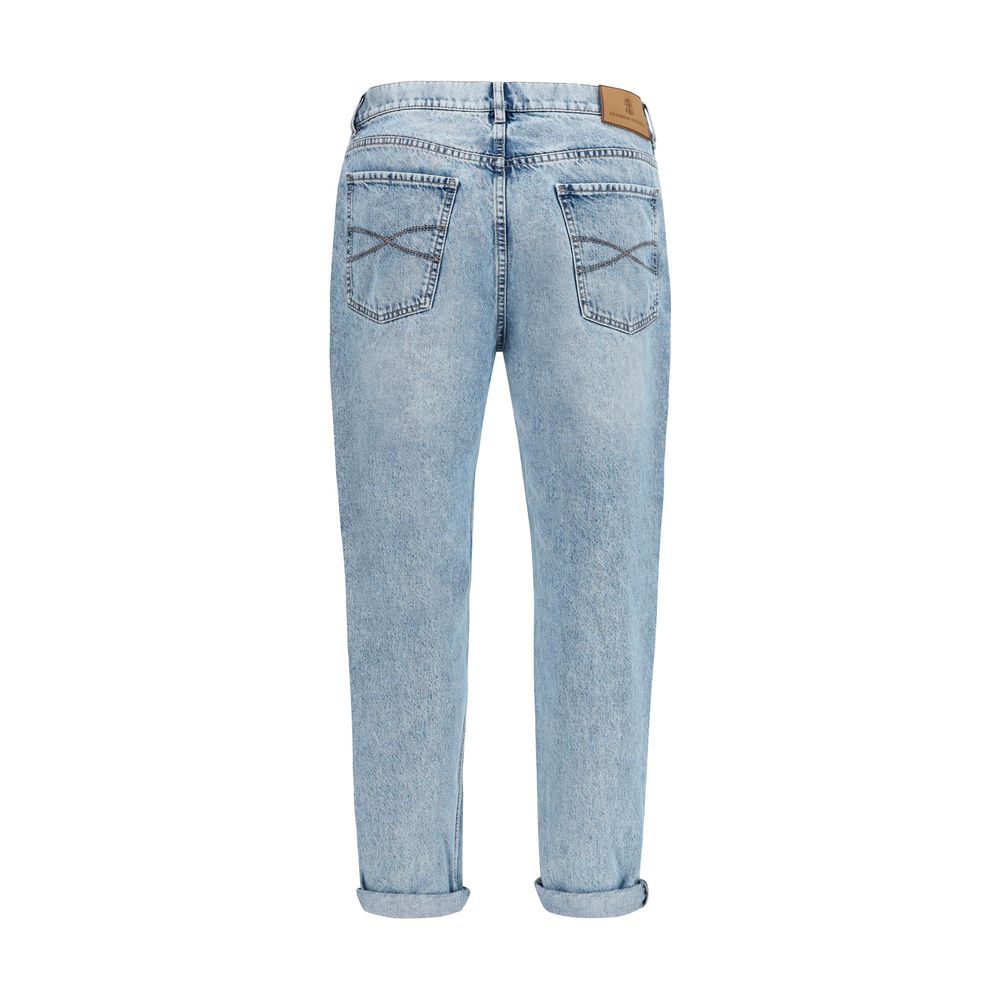 Indulge in the exquisite craftsmanship of Brunello Cucinelli's Blue Cotton Straight-Leg Jeans, where faded denim meets contemporary elegance for a timeless allure.