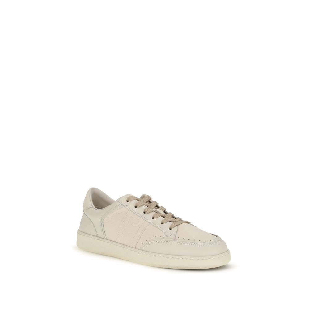 Ferragamo Beige Nubuc Leather Low Top Sneakers - Timeless Luxury