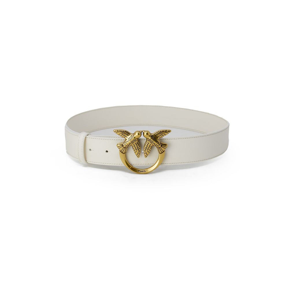 PINKO Cream Leather Regular Belt - Timeless Elegance Redefined