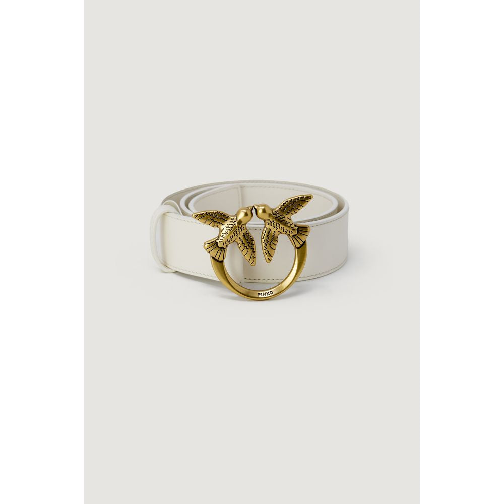 PINKO Cream Leather Regular Belt - Timeless Elegance Redefined
