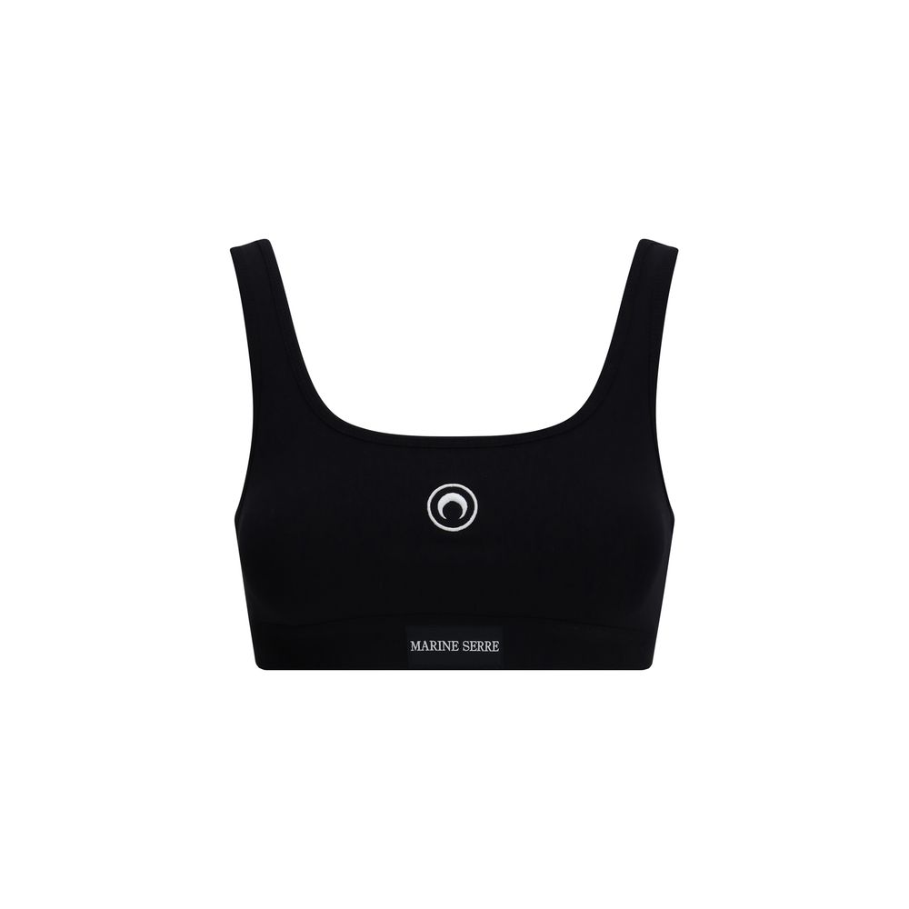 Marine Serre Black Cotton Sport Bra - Luxe Athletic Elegance