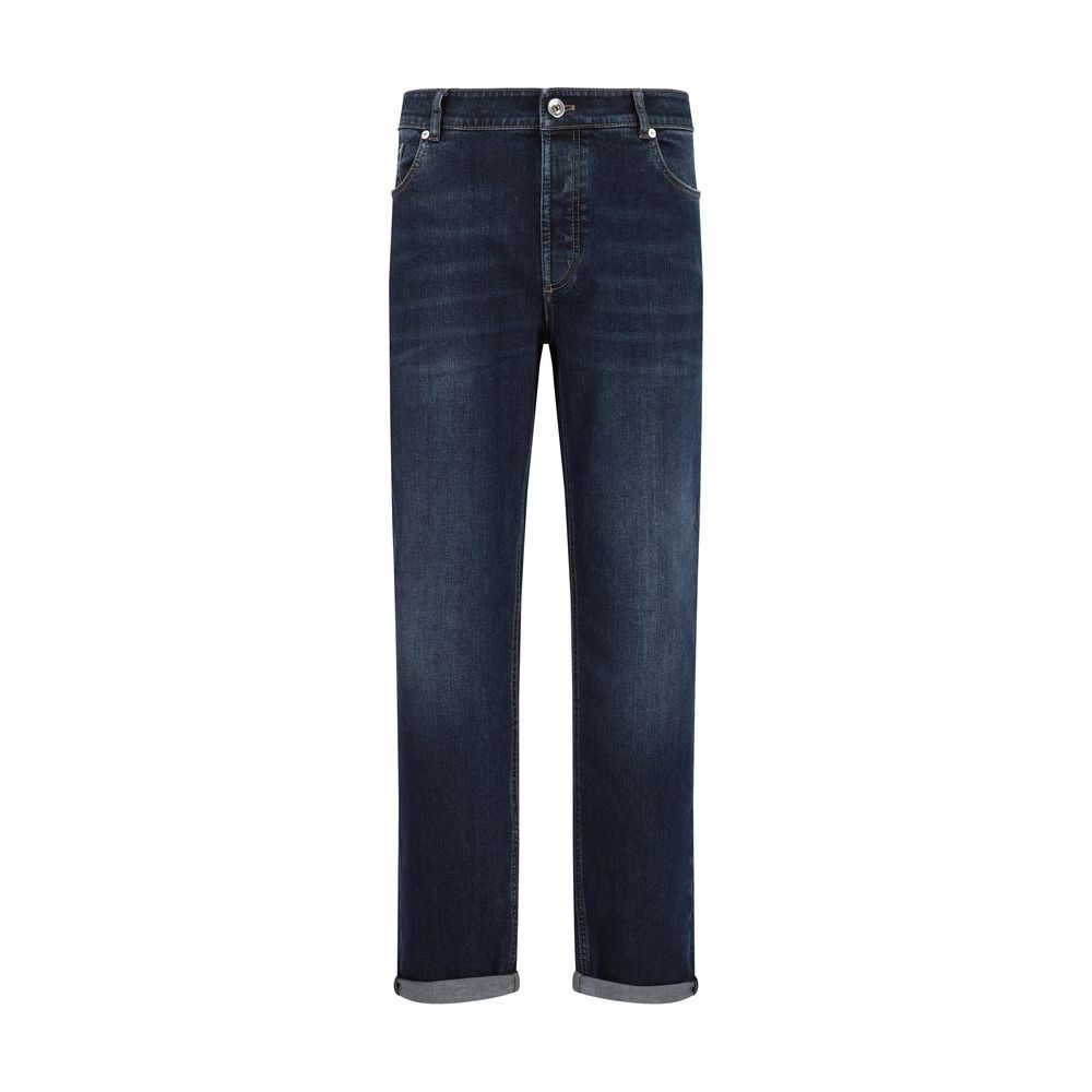 Brunello Cucinelli Blue Cotton Straight-Leg Jeans for Timeless Elegance