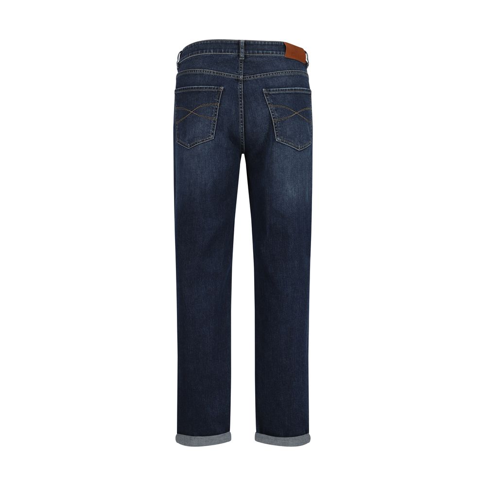 Brunello Cucinelli Blue Cotton Straight-Leg Jeans for Timeless Elegance