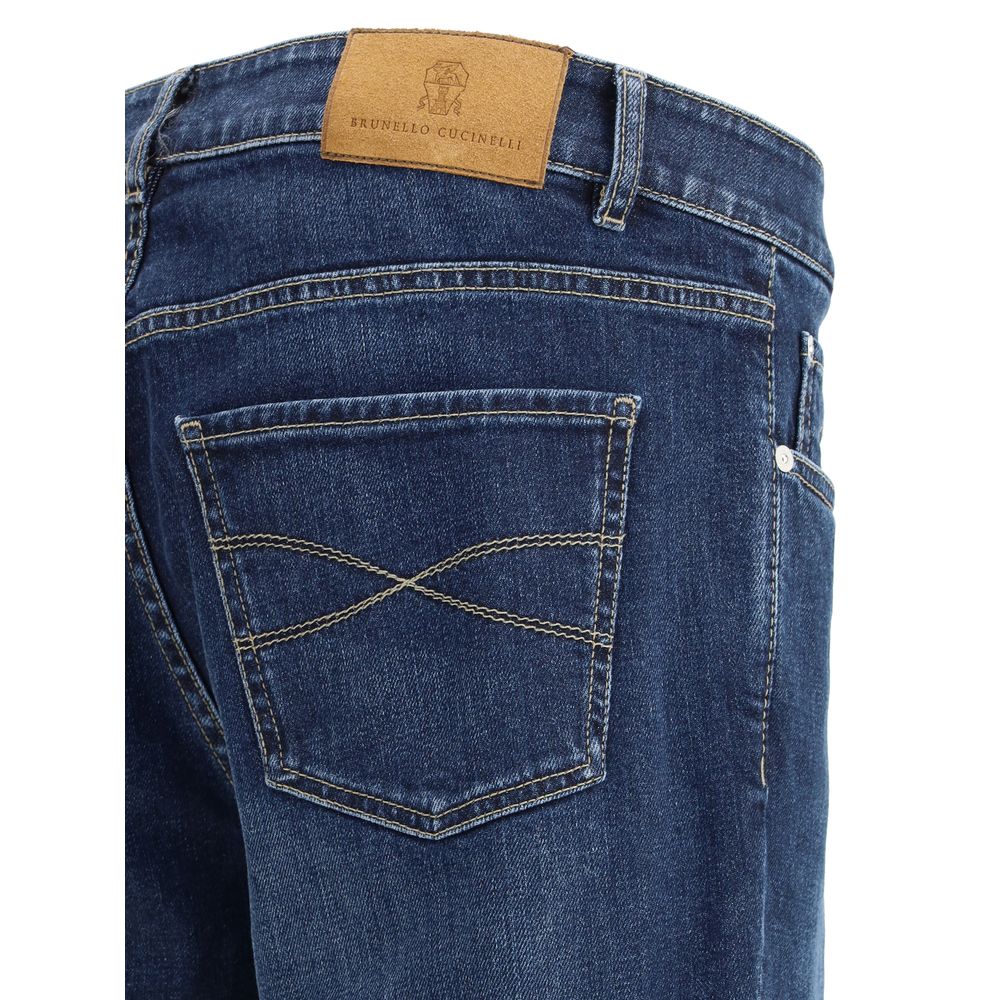 Brunello Cucinelli Blue Cotton Straight-Leg Jeans for Timeless Elegance