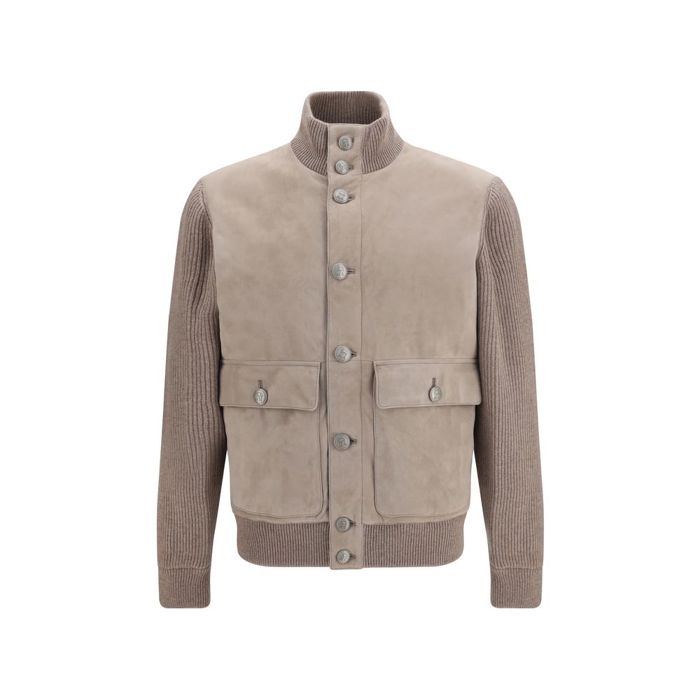 Brunello Cucinelli Beige Calf Leather Jacket for Timeless Elegance