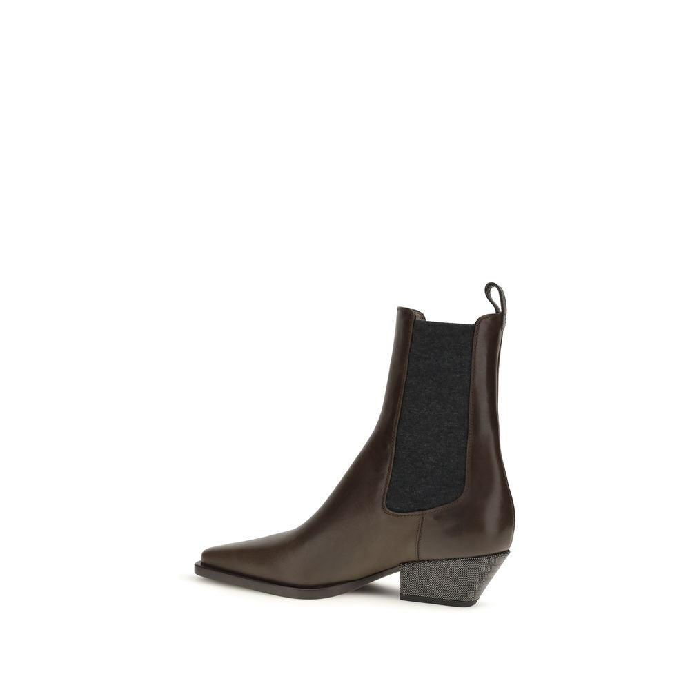 Brunello Cucinelli Brown Calf Leather Ankle Boots for Timeless Elegance