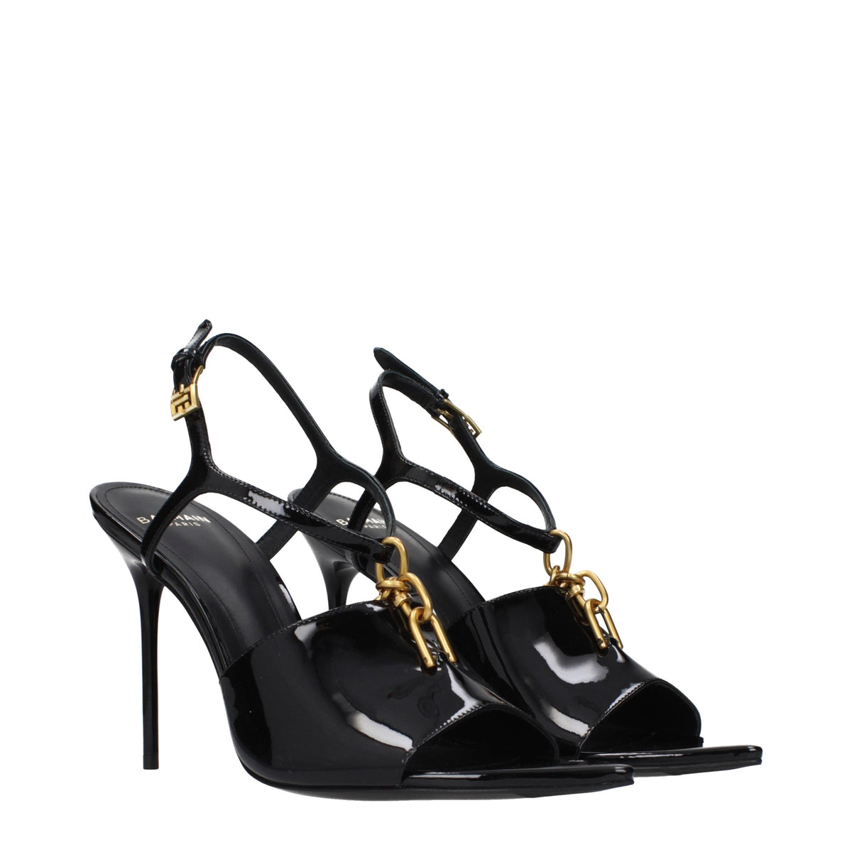 Balmain Black Leather Stiletto Heel Sandals - Exquisite Luxury