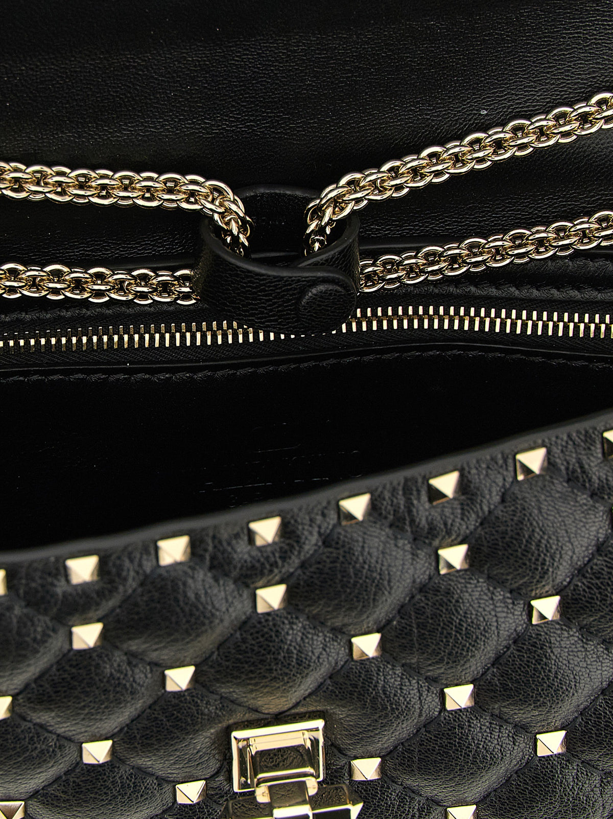 Valentino Garavani Rockstud Spike Shoulder Bag in Black Goatskin