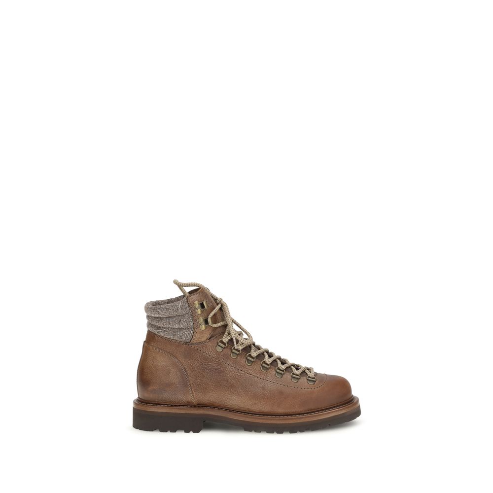Brunello Cucinelli Luxe Brown Calf Leather Lace-Up Boots