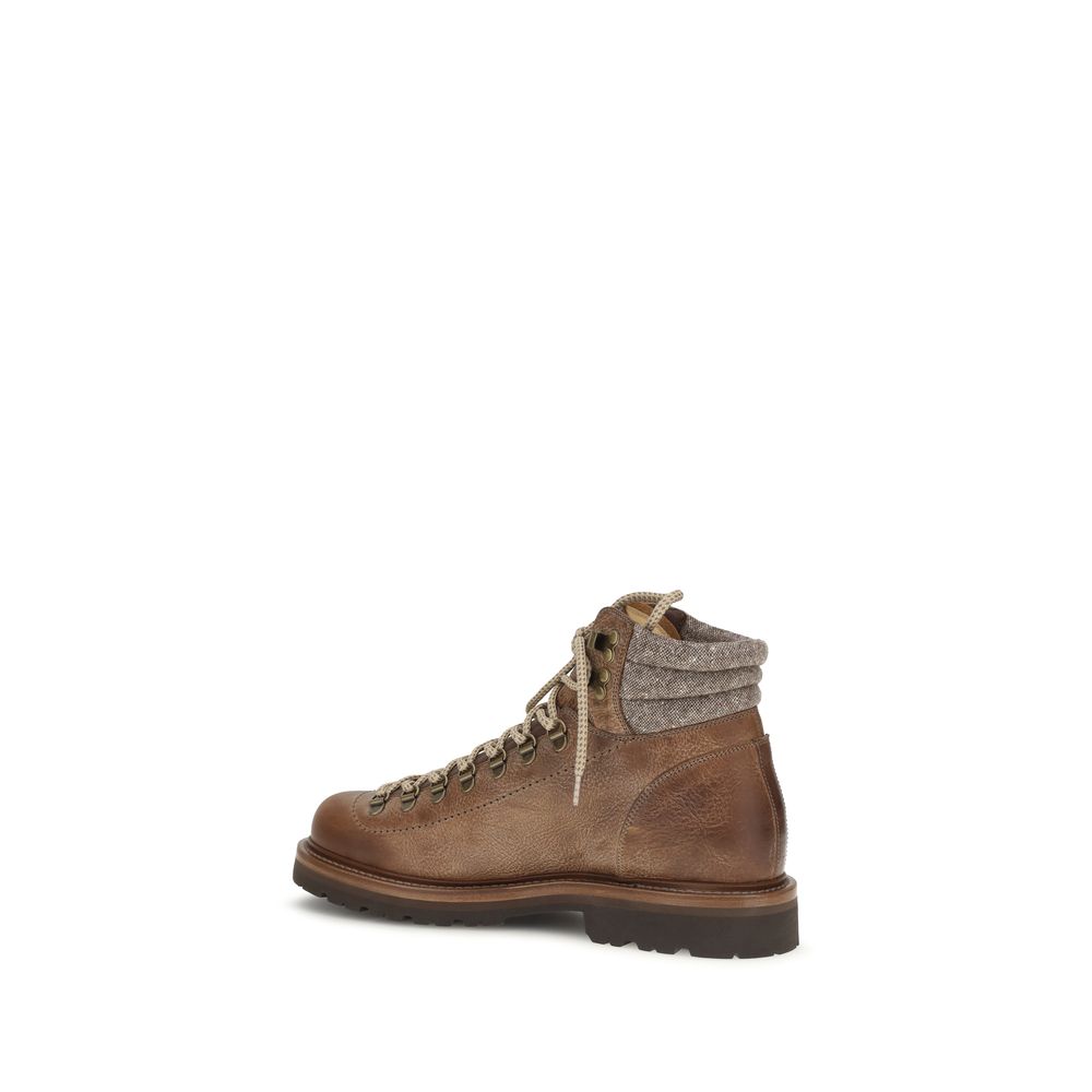 Brunello Cucinelli Luxe Brown Calf Leather Lace-Up Boots