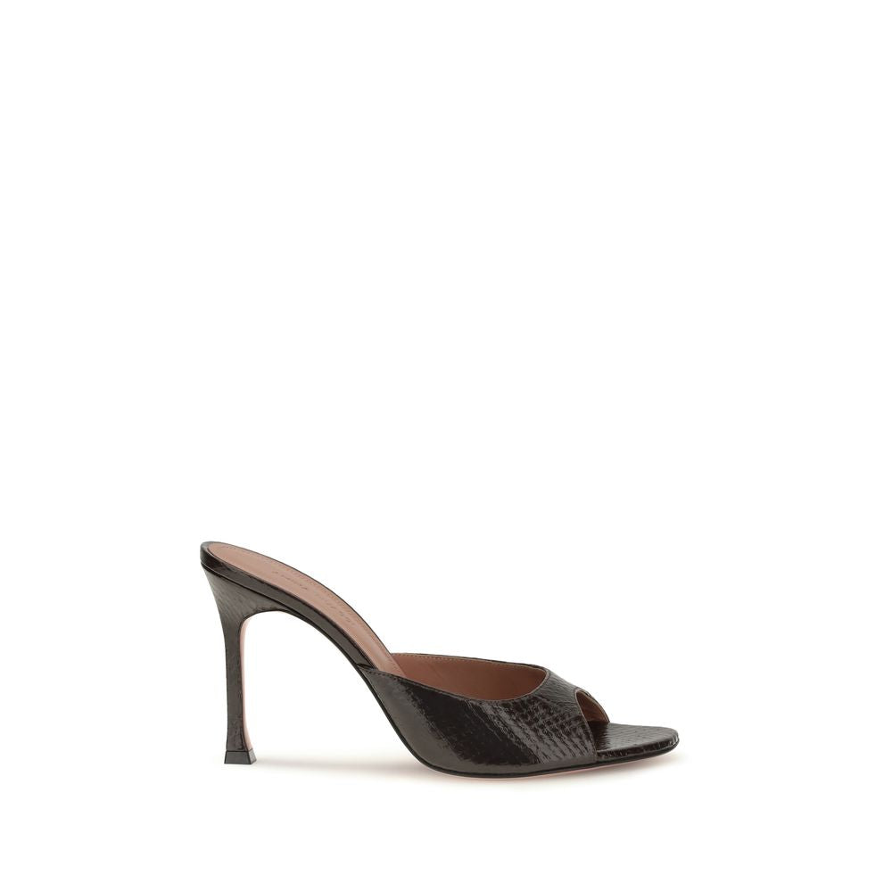 Amina Muaddi Stiletto Heel Sandals in Brown Calf Leather