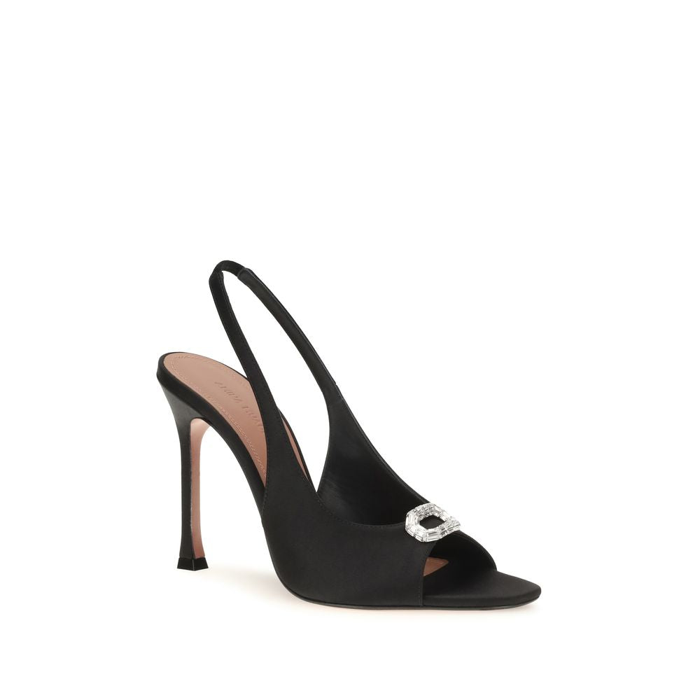 Amina Muaddi Black Satin Stiletto Heel Sandals - Timeless Elegance
