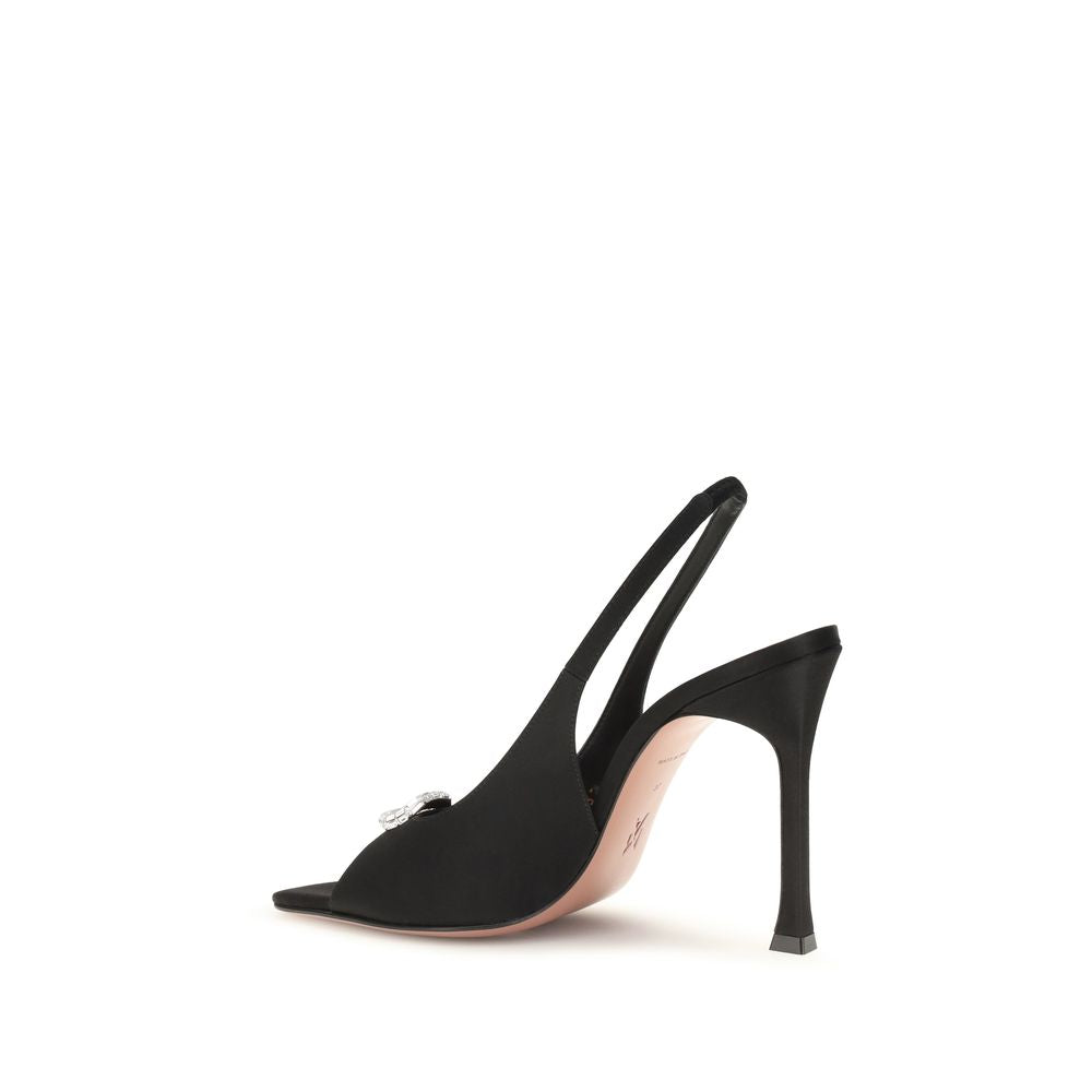 Amina Muaddi Black Satin Stiletto Heel Sandals - Timeless Elegance