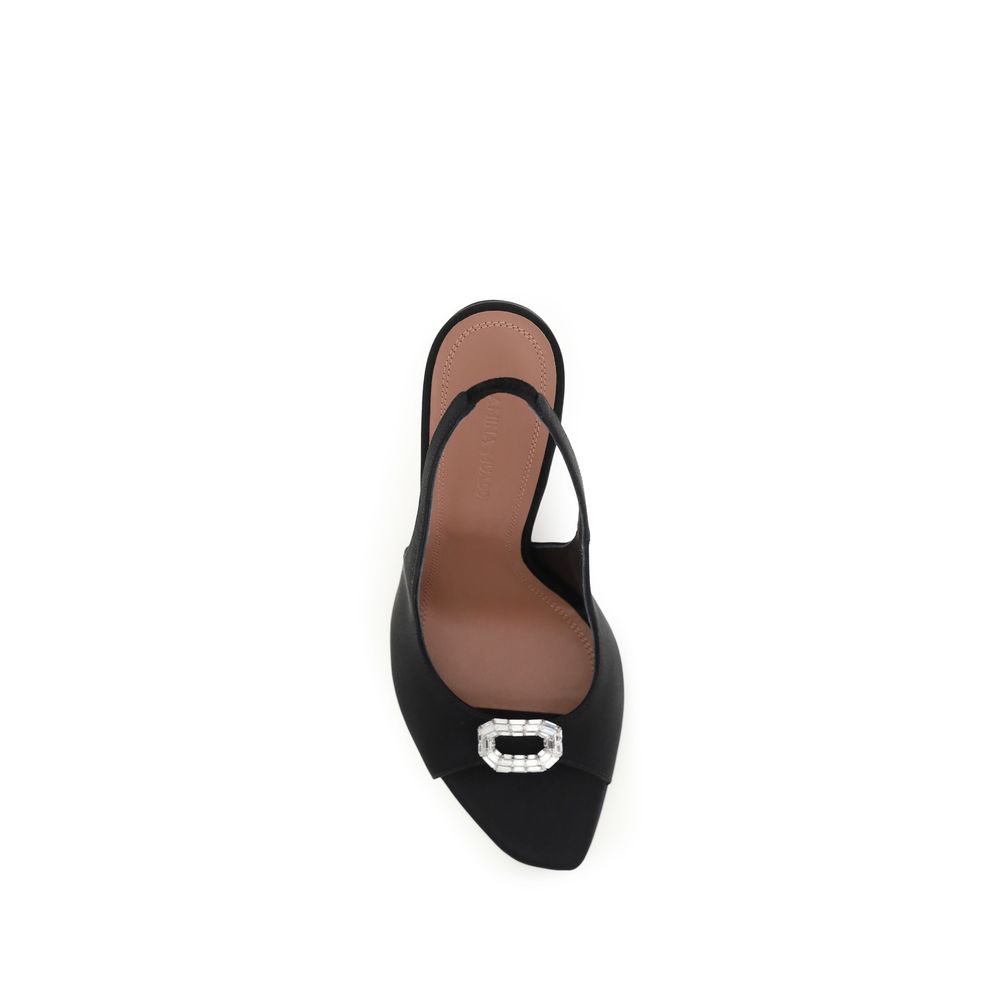 Amina Muaddi Black Satin Stiletto Heel Sandals - Timeless Elegance
