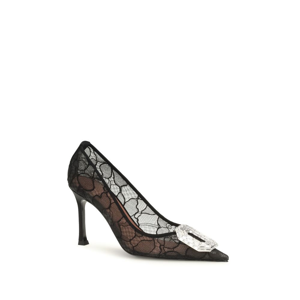 Amina Muaddi Black Fabric High Heel Pumps - Timeless Luxury