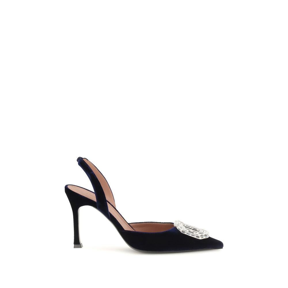 Amina Muaddi Blue Velvet High Heel Pumps - Timeless Elegance