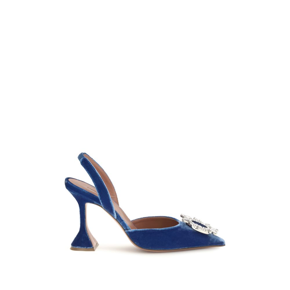 Amina Muaddi Blue Velvet Slingback Sandals - Timeless Luxury
