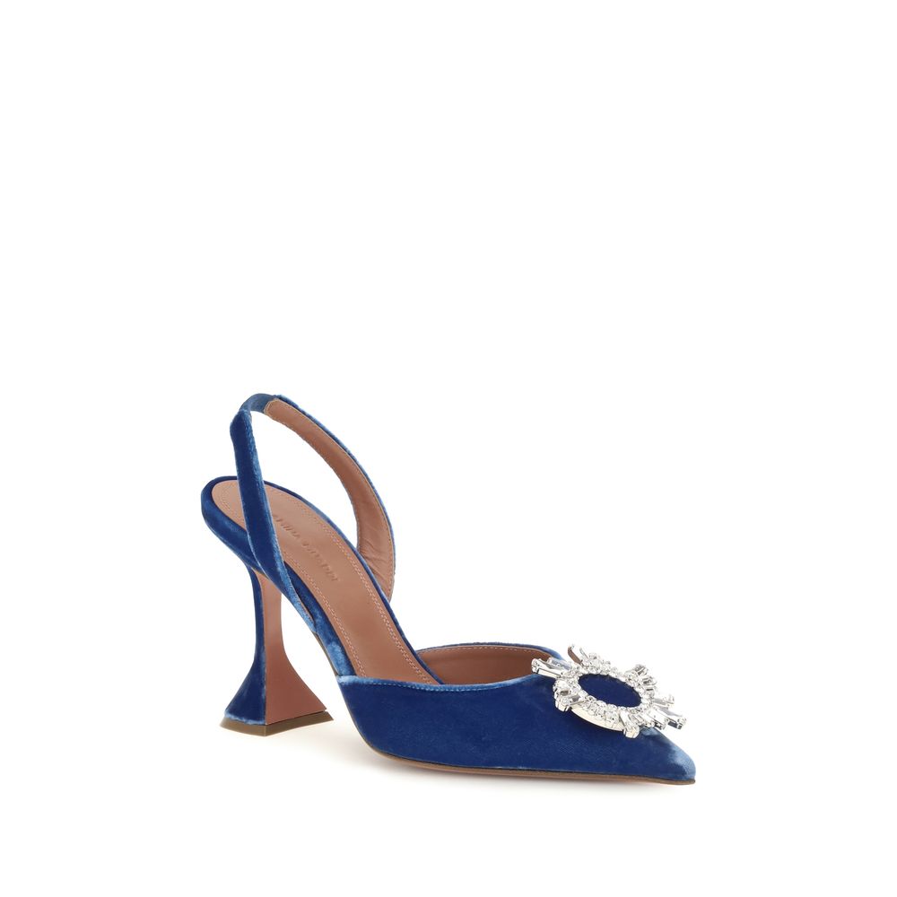 Amina Muaddi Blue Velvet Slingback Sandals - Timeless Luxury