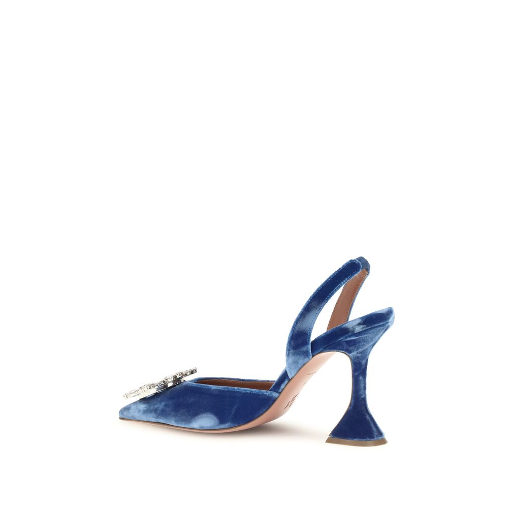 Amina Muaddi Blue Velvet Sandals - Exquisite Luxury Footwear
