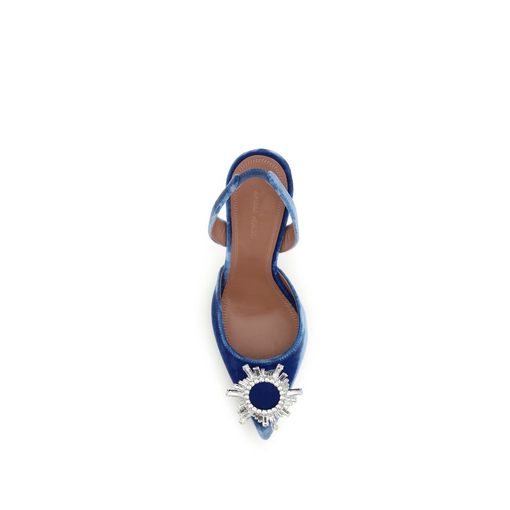 Amina Muaddi Blue Velvet Sandals - Exquisite Luxury Footwear