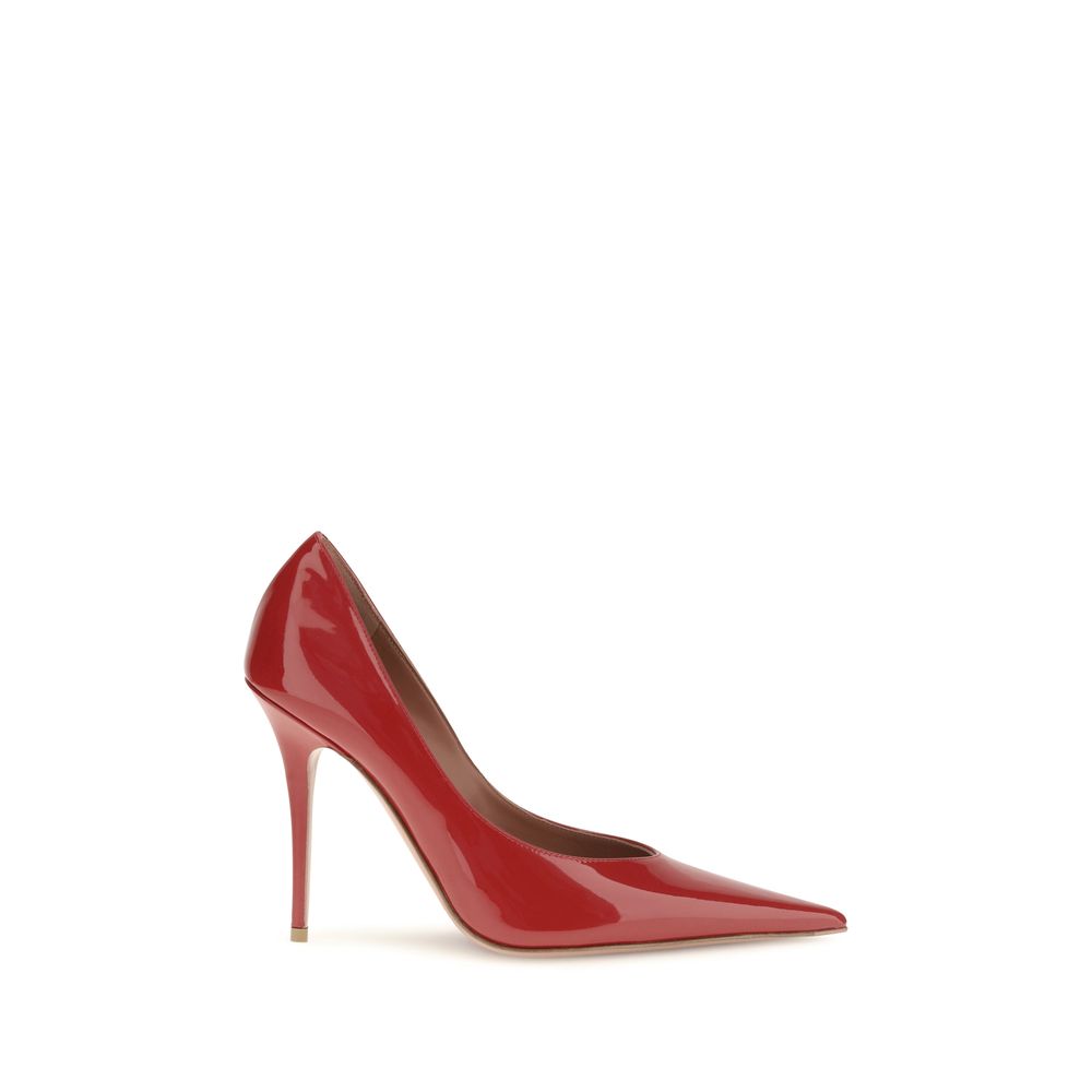 Amina Muaddi Red Calf Leather High Heel Pumps - Timeless Elegance