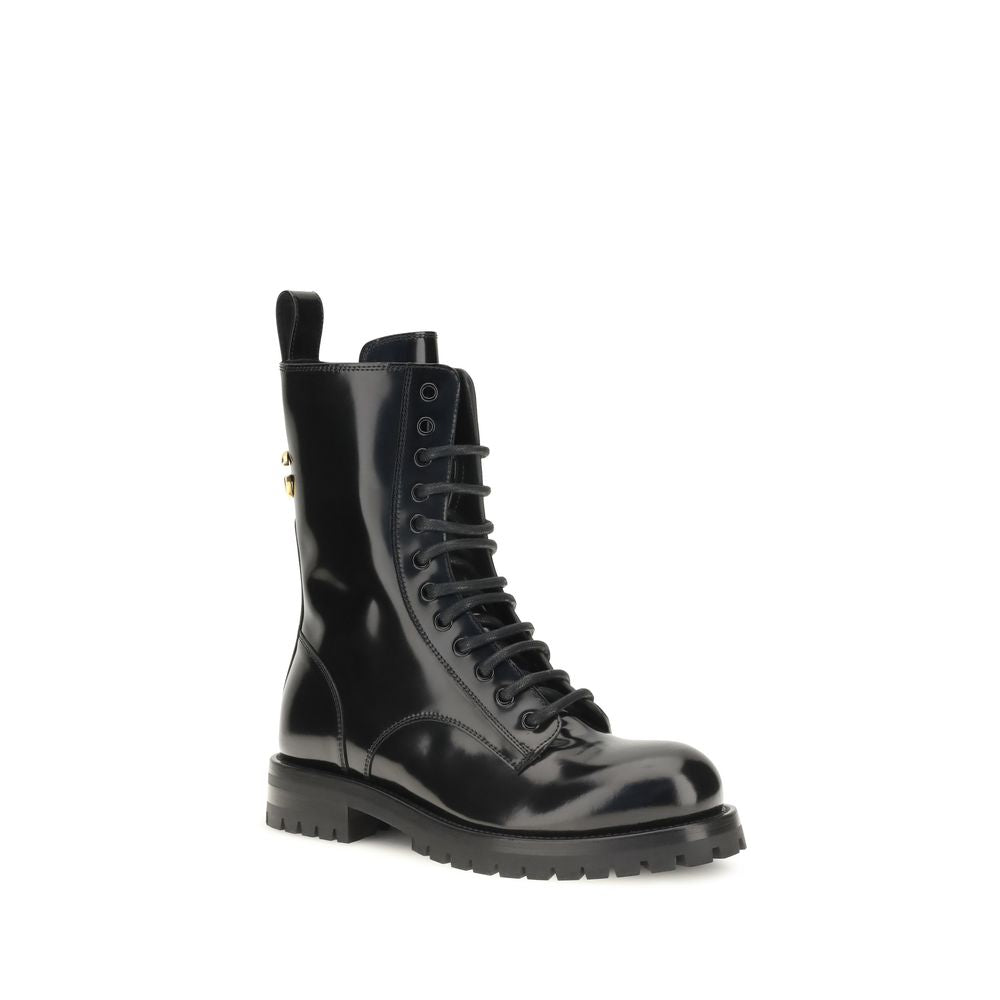 Dolce & Gabbana Black Calf Leather Lace-Up Boots for Luxury